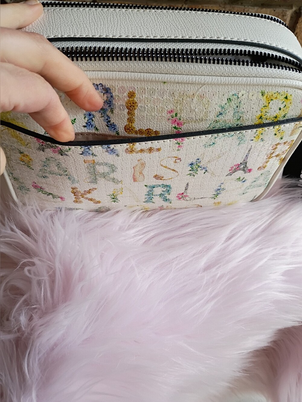 NEW Karl Lagerfeld Paris White Sequin Logo Floral Maybelle Crossbody Bag - Picture 9 of 16